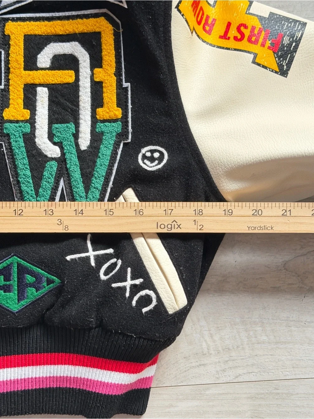 Kids Black Patchwork Varsity Jacket - First Row Inspired